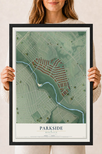 Map of Parkside, Maryland, 18 x 24 inch print in a black wood frame