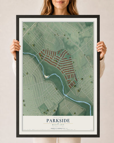 Map of Parkside, Maryland, 24 x 36 inch print in a black wood frame