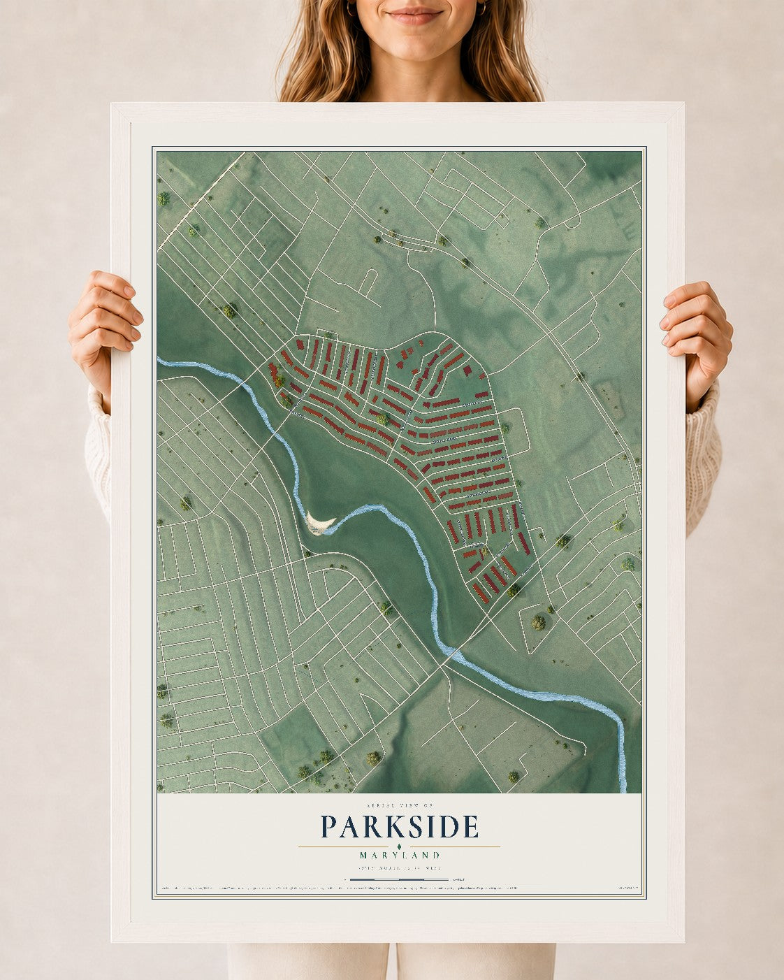 Map of Parkside, Maryland, 24 x 36 inch print in a white wood frame