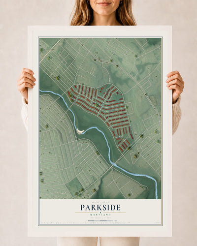 Map of Parkside, Maryland, 24 x 36 inch print in a white wood frame