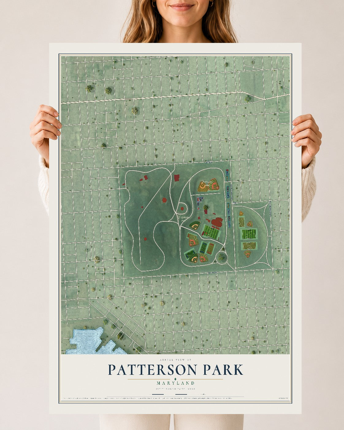 Map of Patterson Park, Maryland, 24 x 36 inch unframed archival matte print