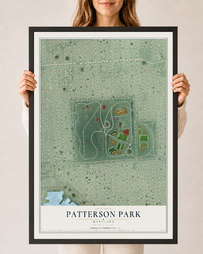 Map of Patterson Park, Maryland, 24 x 36 inch print in a black wood frame