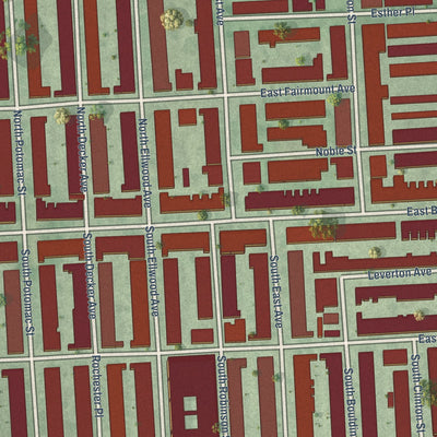 Close-up of the map of Patterson Park Neighborhood, Maryland print showing street and building detail