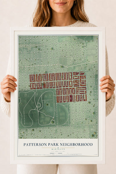 Map of Patterson Park Neighborhood, Maryland, 18 x 24 inch print in a white wood frame