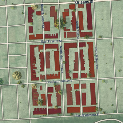 Close-up of the map of Patterson Place, Maryland print showing street and building detail