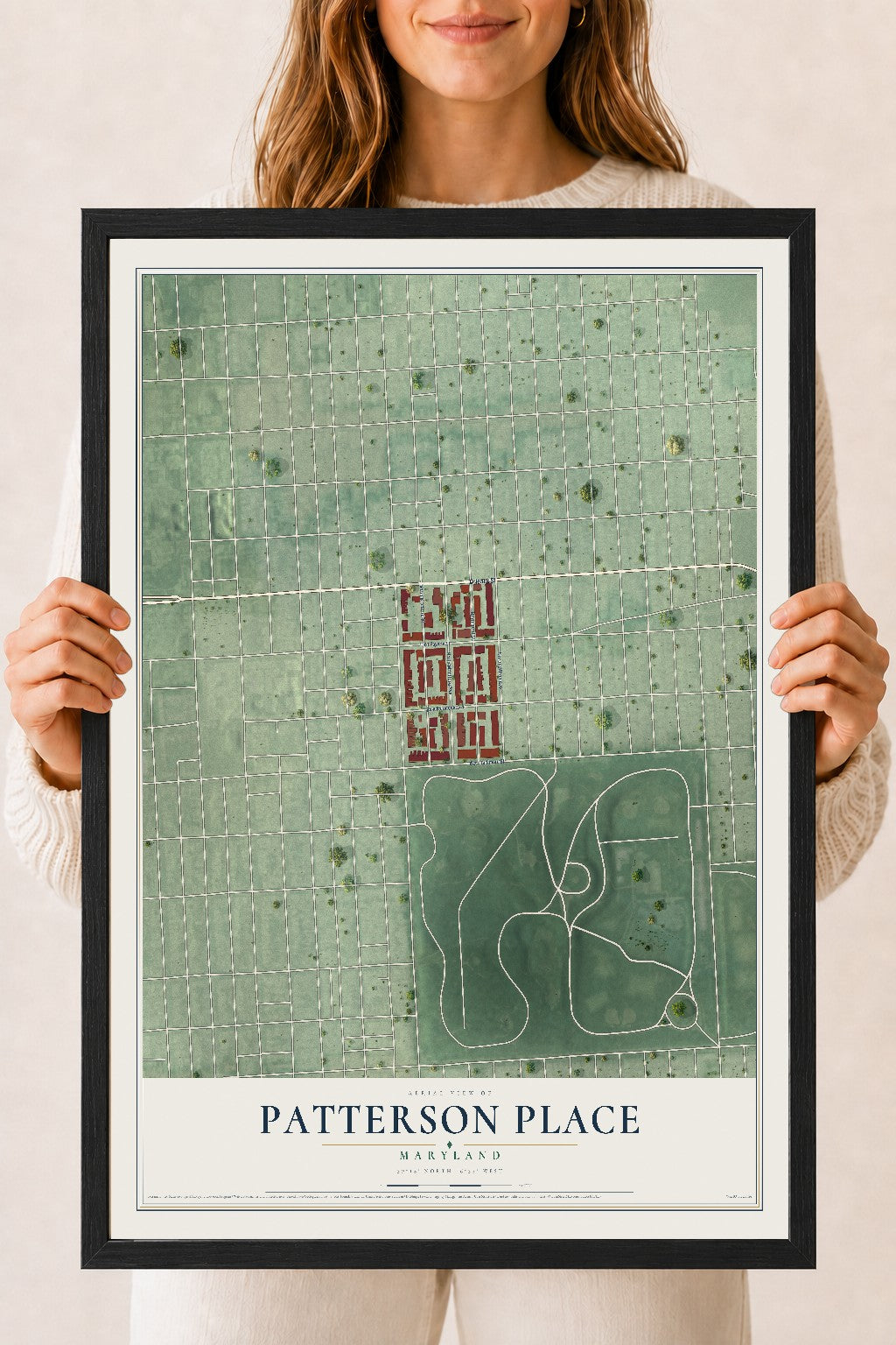 Map of Patterson Place, Maryland, 18 x 24 inch print in a black wood frame