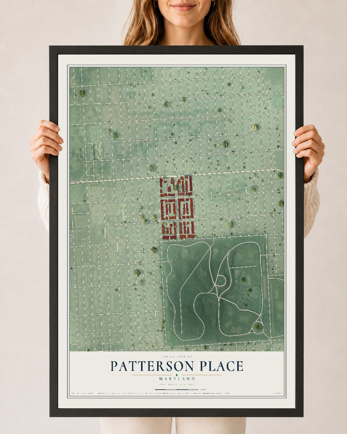 Map of Patterson Place, Maryland, 24 x 36 inch print in a black wood frame