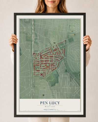 Map of Pen Lucy, Maryland, 24 x 36 inch print in a black wood frame