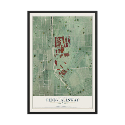 Map of Penn-Fallsway, Maryland, 12 x 18 inch print in a black wood frame