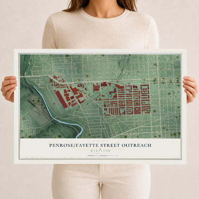 Map of Penrose-Fayette Street Outreach, Maryland, 12 x 18 inch unframed archival matte print