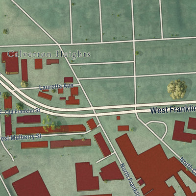 Second close-up of the map of Penrose-Fayette Street Outreach, Maryland print showing more streets and buildings