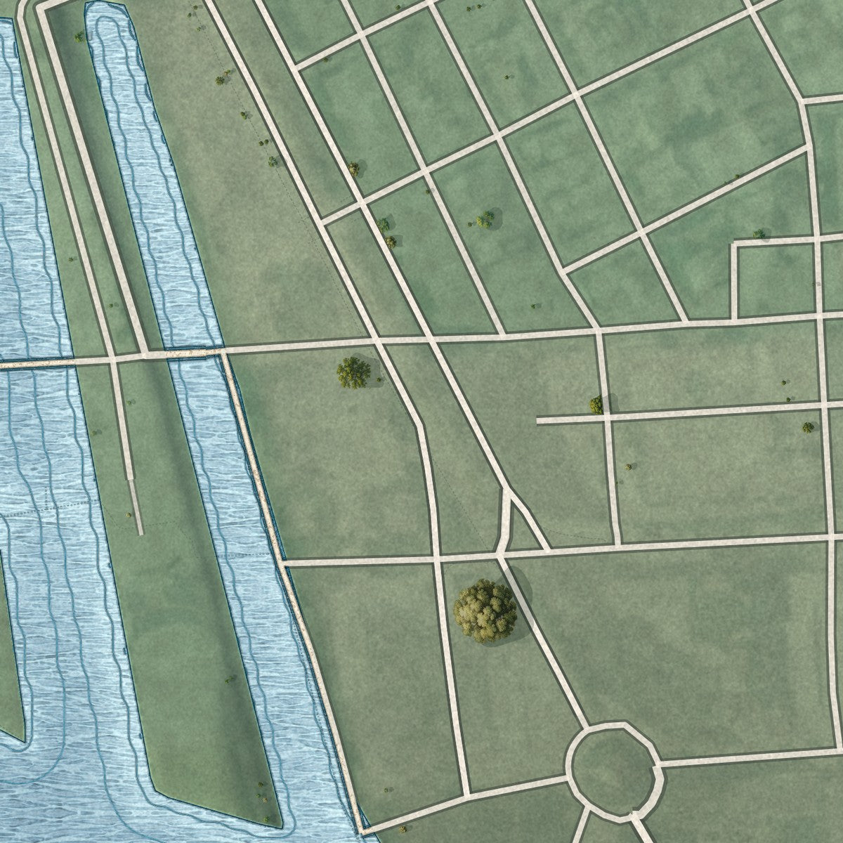 Second close-up of the map of Perkins, Maryland print showing more streets and buildings