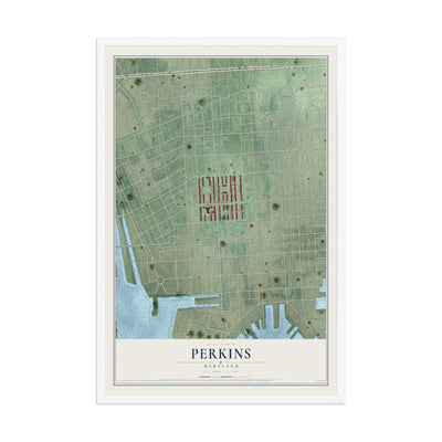 Map of Perkins, Maryland, 12 x 18 inch print in a white wood frame