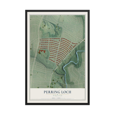Map of Perring Loch, Maryland, 12 x 18 inch print in a black wood frame