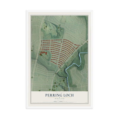 Map of Perring Loch, Maryland, 12 x 18 inch print in a white wood frame
