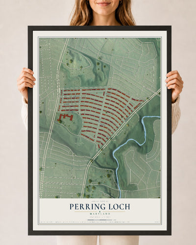 Map of Perring Loch, Maryland, 24 x 36 inch print in a black wood frame