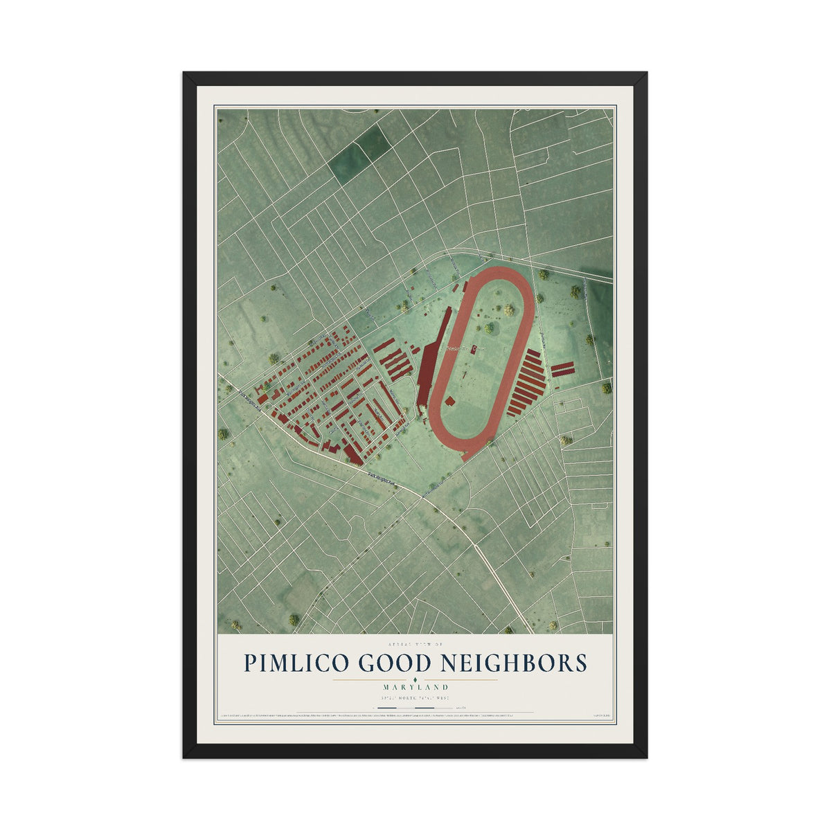Map of Pimlico Good Neighbors, Maryland, 12 x 18 inch print in a black wood frame
