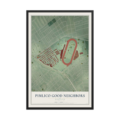 Map of Pimlico Good Neighbors, Maryland, 12 x 18 inch print in a black wood frame