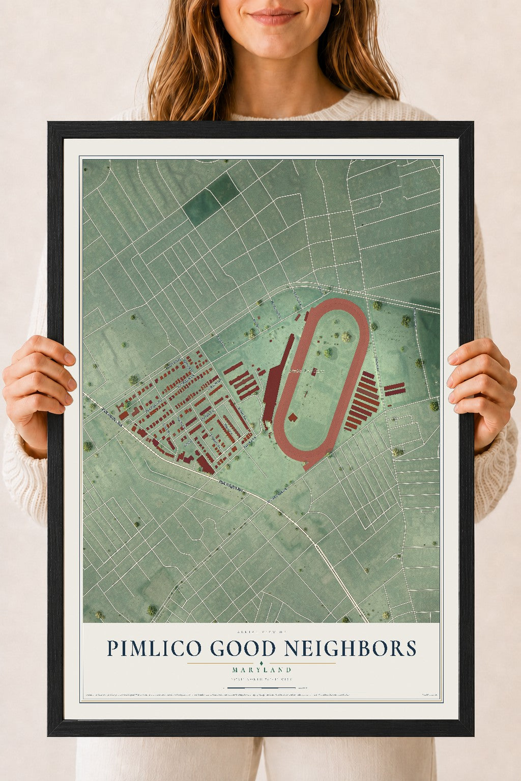 Map of Pimlico Good Neighbors, Maryland, 18 x 24 inch print in a black wood frame