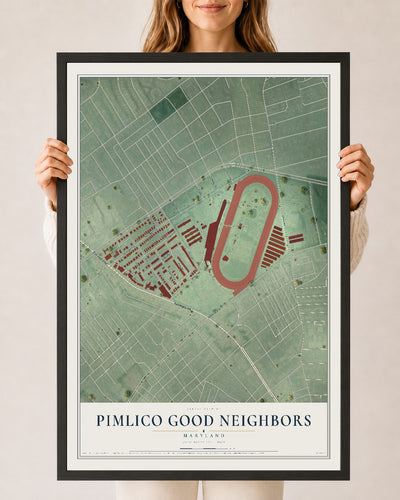 Map of Pimlico Good Neighbors, Maryland, 24 x 36 inch print in a black wood frame