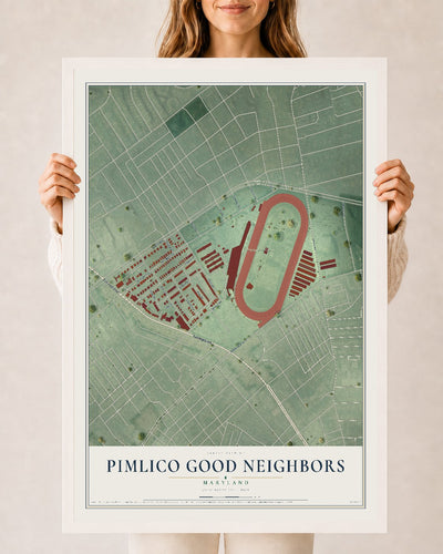 Map of Pimlico Good Neighbors, Maryland, 24 x 36 inch print in a white wood frame