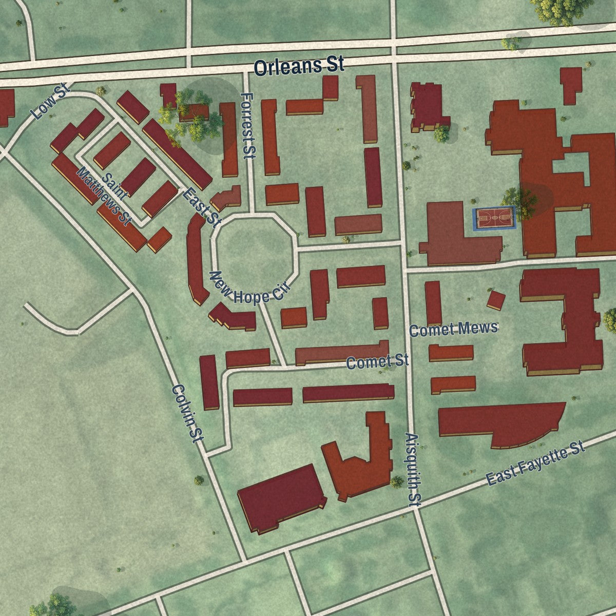 Second close-up of the map of Pleasant View Gardens, Maryland print showing more streets and buildings