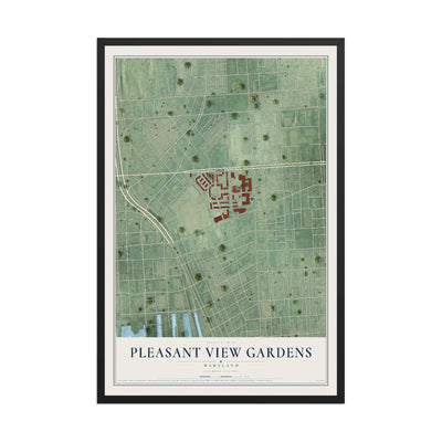 Map of Pleasant View Gardens, Maryland, 12 x 18 inch print in a black wood frame
