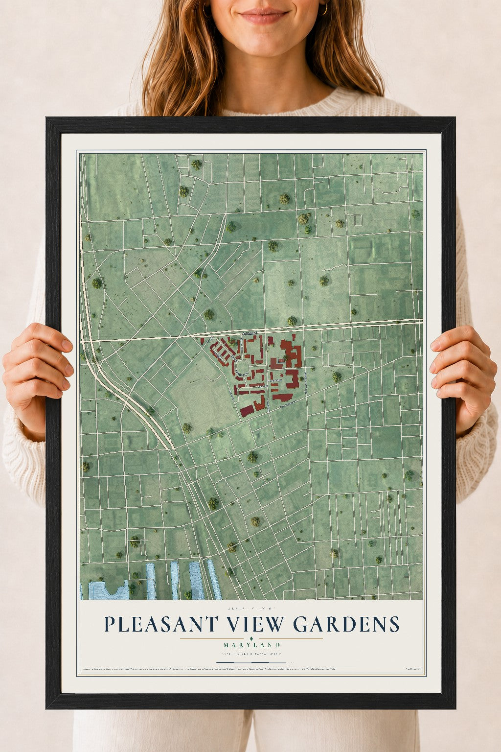 Map of Pleasant View Gardens, Maryland, 18 x 24 inch print in a black wood frame
