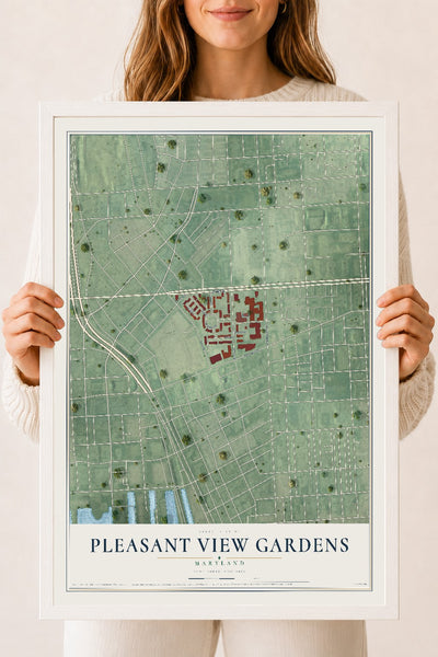 Map of Pleasant View Gardens, Maryland, 18 x 24 inch print in a white wood frame