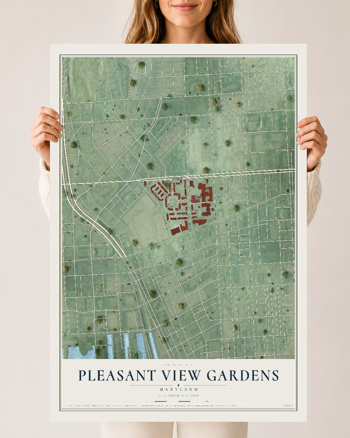 Map of Pleasant View Gardens, Maryland, 24 x 36 inch unframed archival matte print