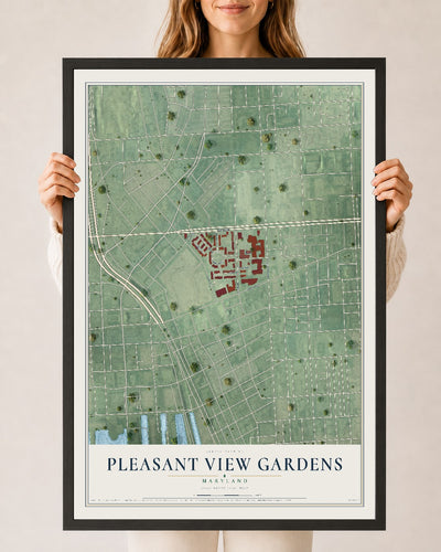 Map of Pleasant View Gardens, Maryland, 24 x 36 inch print in a black wood frame