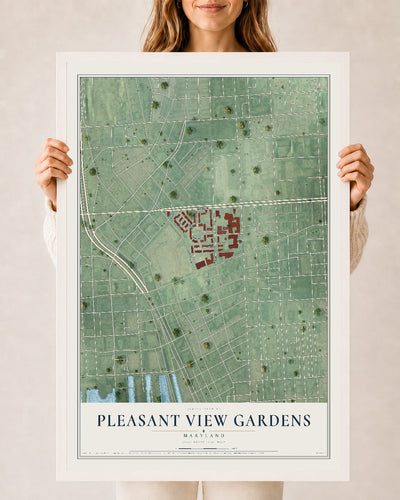 Map of Pleasant View Gardens, Maryland, 24 x 36 inch print in a white wood frame