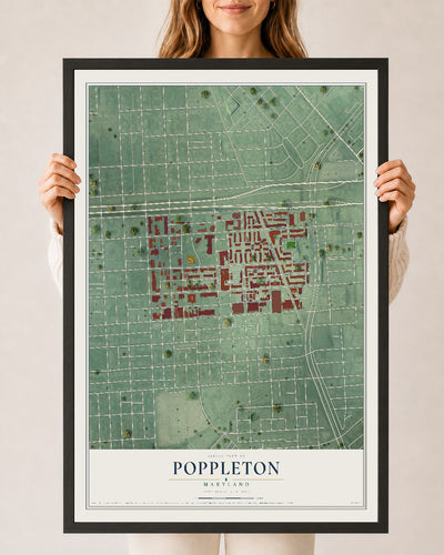 Map of Poppleton, Maryland, 24 x 36 inch print in a black wood frame