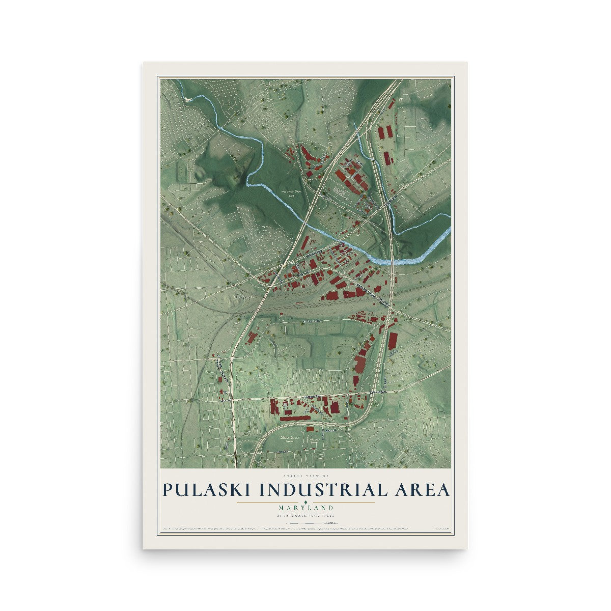 Map of Pulaski Industrial Area, Maryland, 12 x 18 inch unframed archival matte print