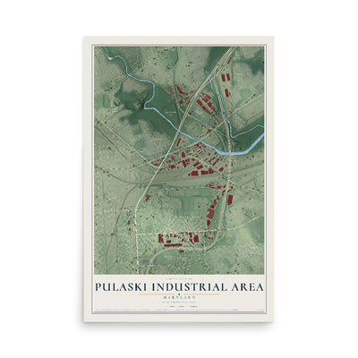 Map of Pulaski Industrial Area, Maryland, 12 x 18 inch unframed archival matte print