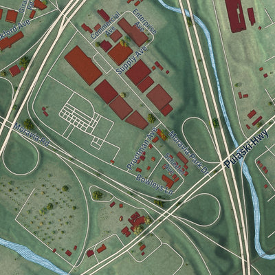 Close-up of the map of Pulaski Industrial Area, Maryland print showing street and building detail