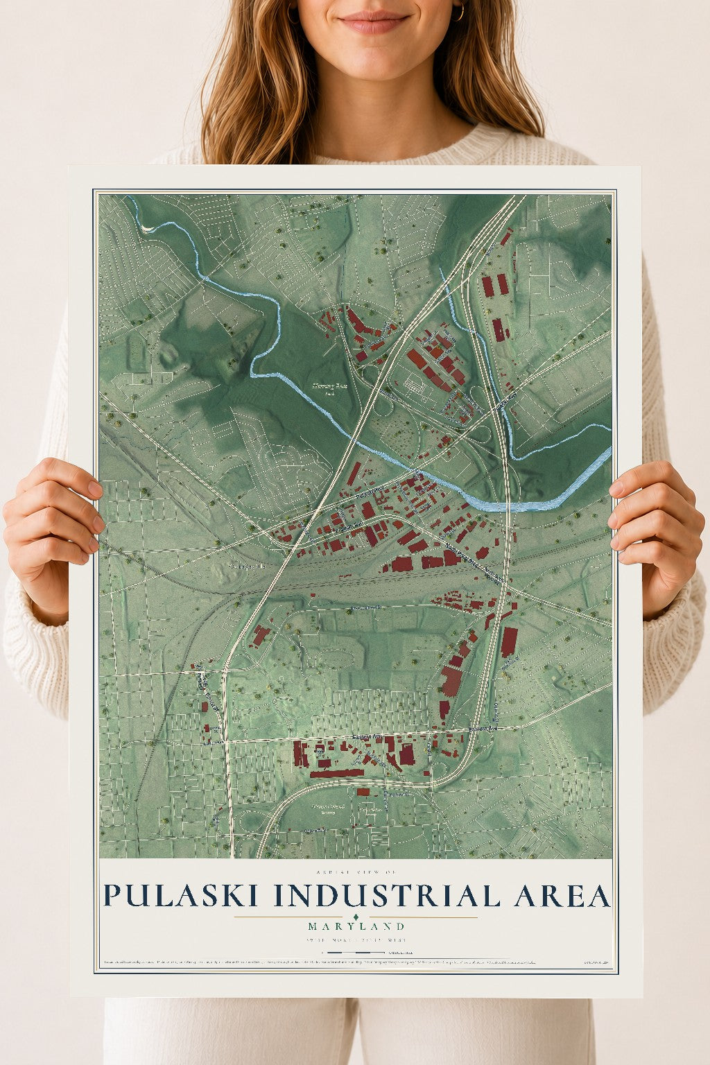 Map of Pulaski Industrial Area, Maryland, 18 x 24 inch unframed archival matte print