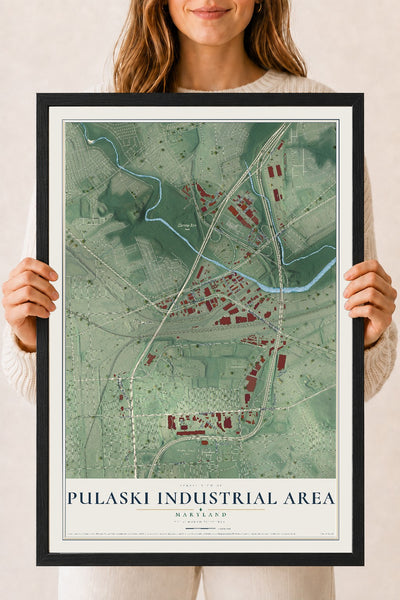 Map of Pulaski Industrial Area, Maryland, 18 x 24 inch print in a black wood frame