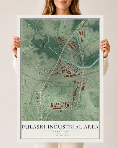 Map of Pulaski Industrial Area, Maryland, 24 x 36 inch unframed archival matte print