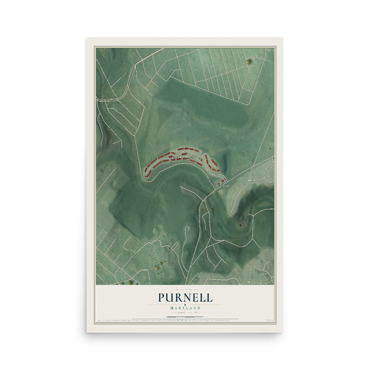 Map of Purnell, Maryland, 12 x 18 inch unframed archival matte print