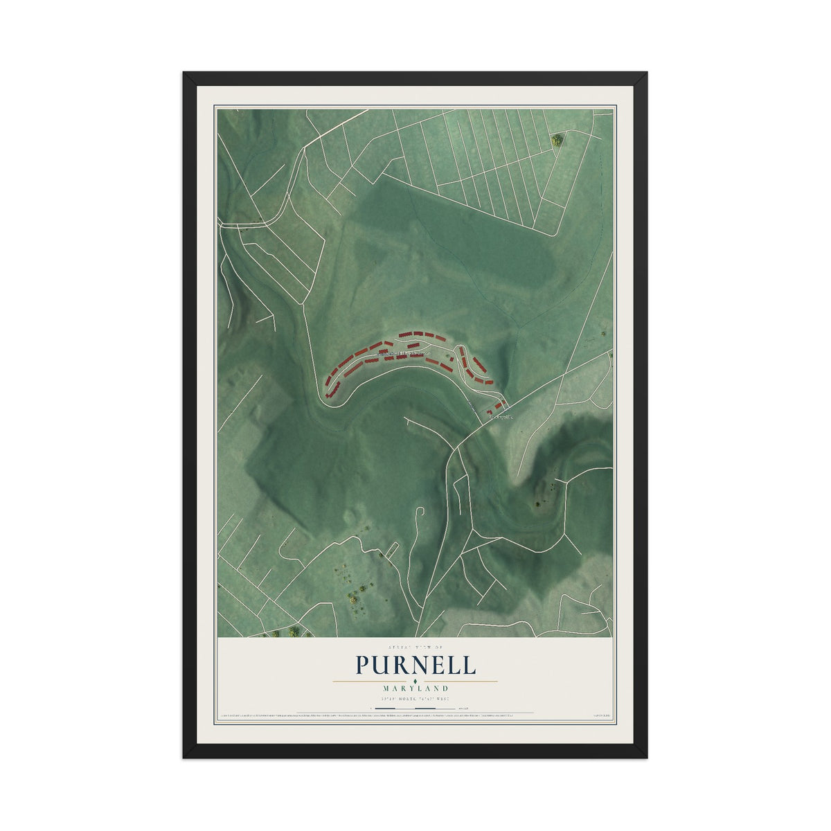 Map of Purnell, Maryland, 12 x 18 inch print in a black wood frame