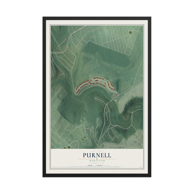 Map of Purnell, Maryland, 12 x 18 inch print in a black wood frame