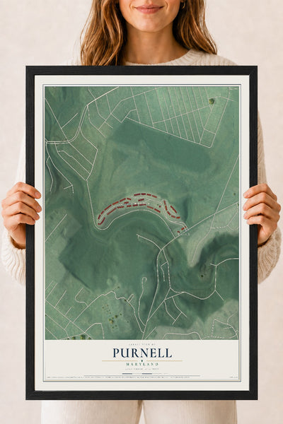 Map of Purnell, Maryland, 18 x 24 inch print in a black wood frame