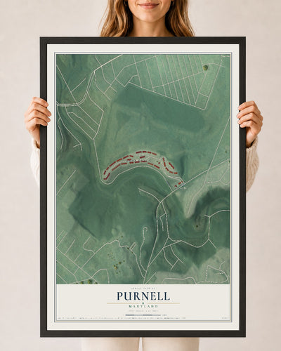 Map of Purnell, Maryland, 24 x 36 inch print in a black wood frame