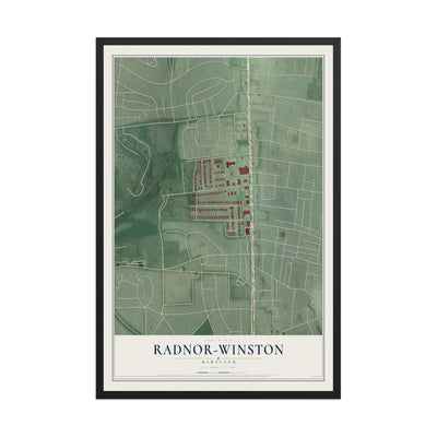 Map of Radnor-Winston, Maryland, 12 x 18 inch print in a black wood frame