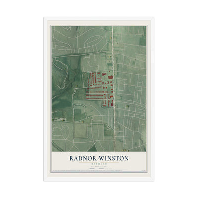 Map of Radnor-Winston, Maryland, 12 x 18 inch print in a white wood frame
