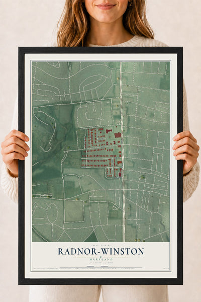 Map of Radnor-Winston, Maryland, 18 x 24 inch print in a black wood frame