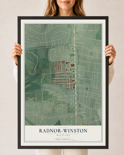 Map of Radnor-Winston, Maryland, 24 x 36 inch print in a black wood frame