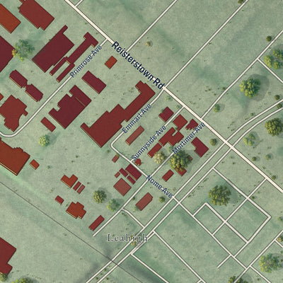Second close-up of the map of Reisterstown Station, Maryland print showing more streets and buildings
