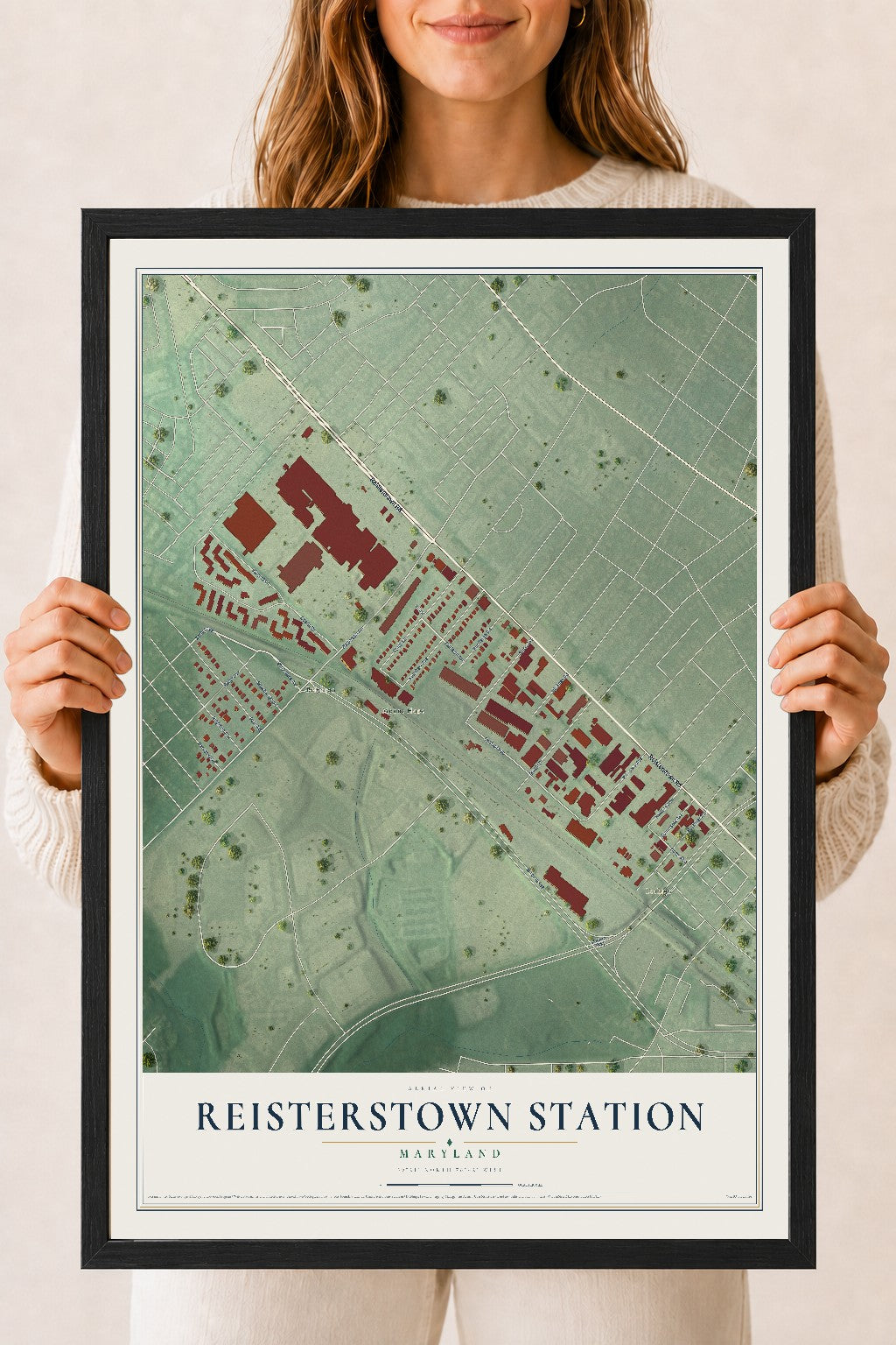 Map of Reisterstown Station, Maryland, 18 x 24 inch print in a black wood frame